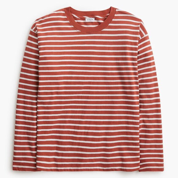 J. Crew Rock Red Long-Sleeve Striped Tee/NWT/L - Picture 3 of 10